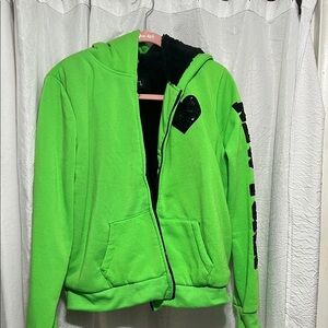 Rue21 Neon Green Hoodie w/ Black Furry Inside
